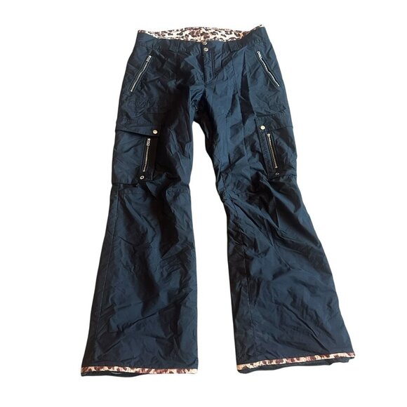 Bogner Black Flare Leg Ski Pants Snowboarding Winter Snow Cheetah Trim Size 10 - Picture 1 of 15